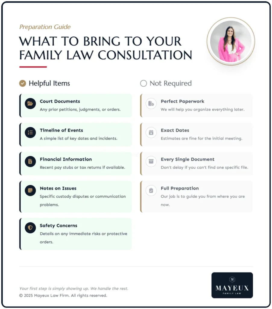 what to bring to your family law consultation mayeux law firm guide